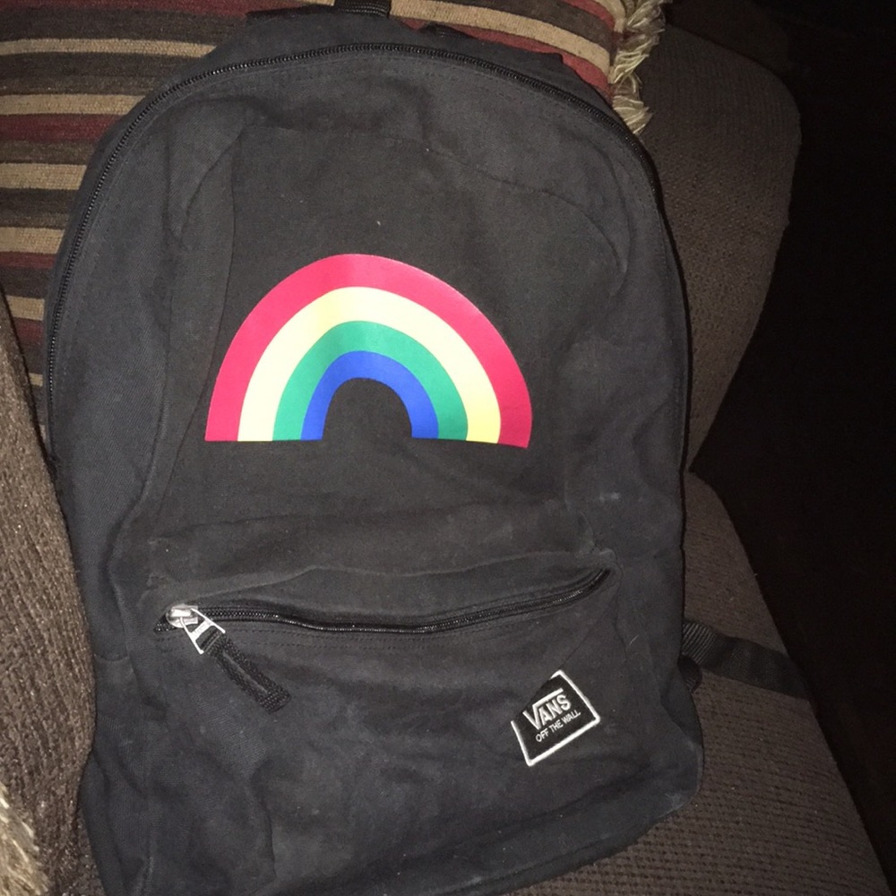 Black vans backpack with rainbow decal on front
